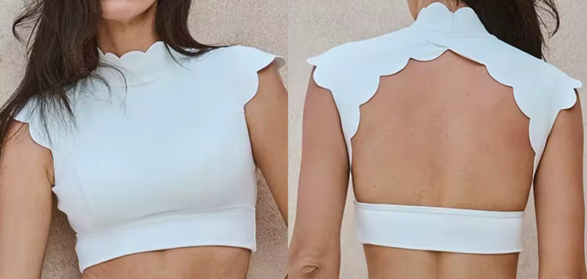 NEW- Paris Short Sleeve Sport Bra ( OPEN BACK )- White