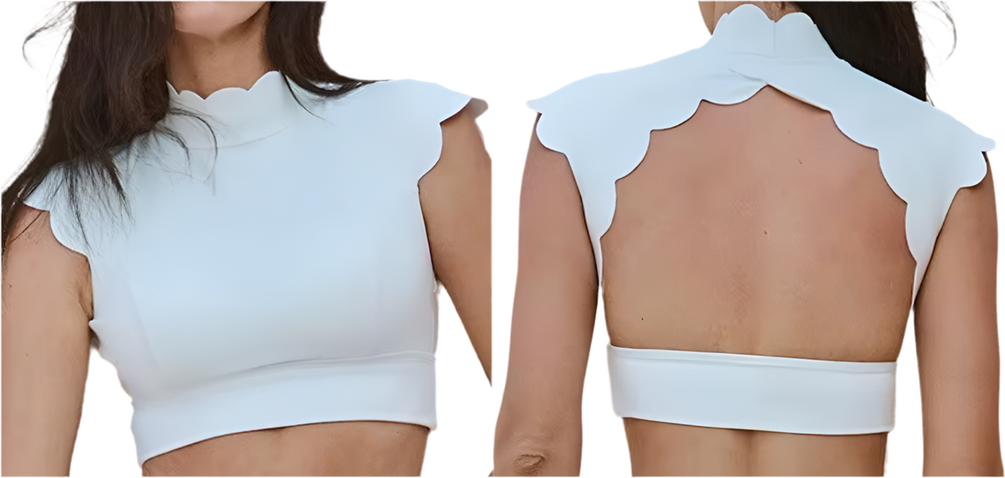 NEW- Paris Short Sleeve Sport Bra ( OPEN BACK )- White