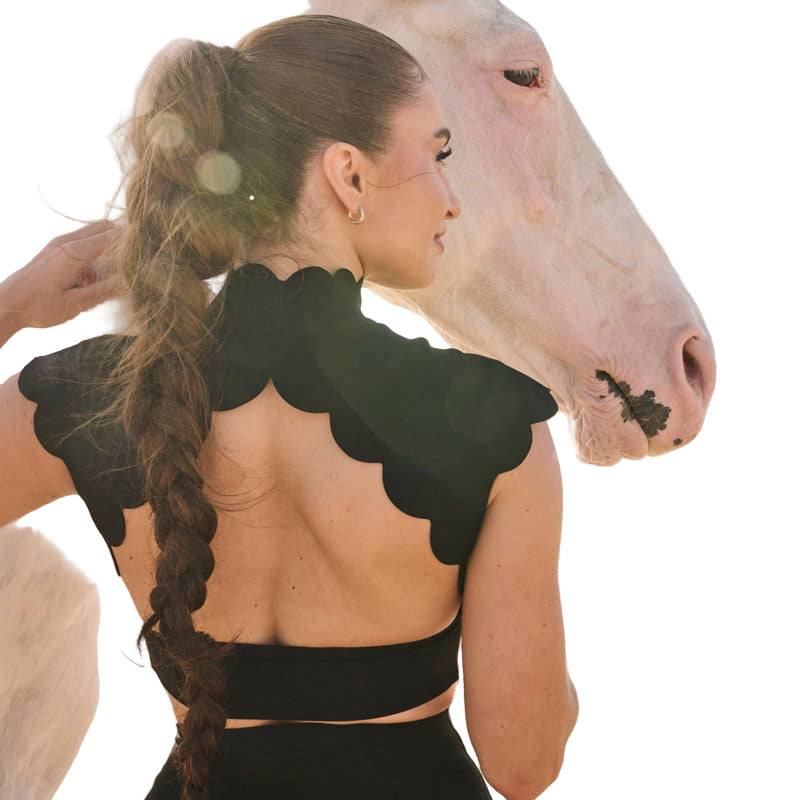 NEW- Paris Short Sleeve Sport Bra ( OPEN BACK )- Black